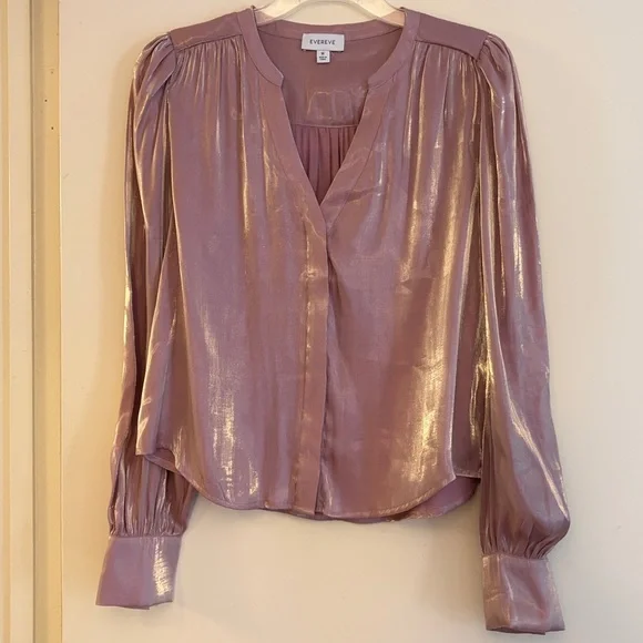 Evereve Pink Shimmery shiny Boho Elegant Chic Coquette Girl Top, Size M - Picture 2 of 7